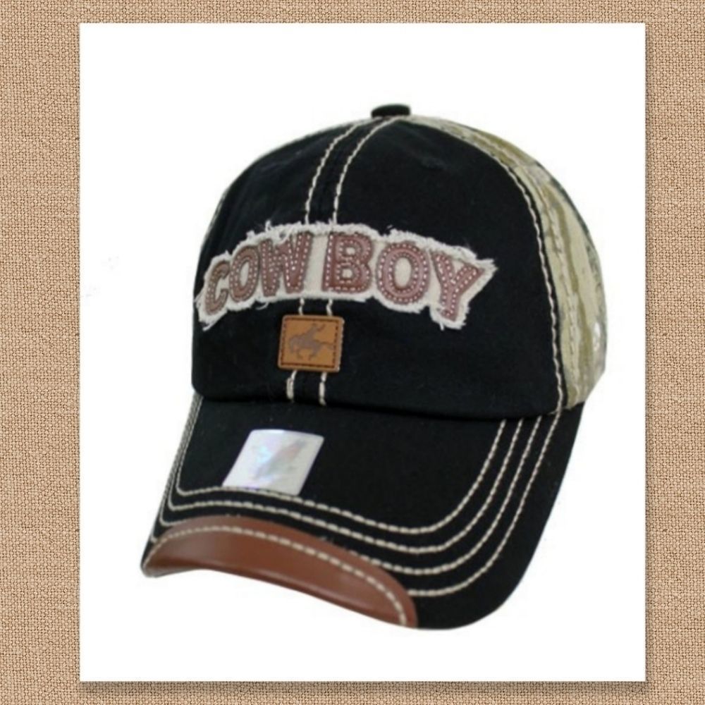 𝅺Camo Baseball Cap Cowboy Hat with Leather Trim Camouflage Camo New With Tags